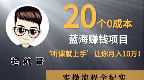 起航哥：20个零成本赚钱项目，听课就能上手，实现月入10万！-稀缺资源库