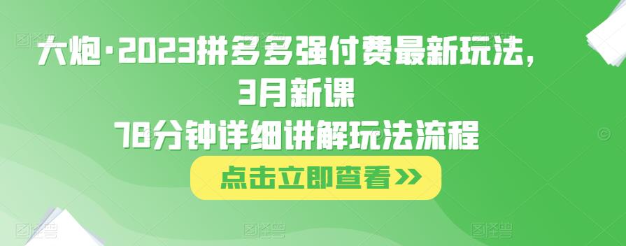 大炮·2023拼多多强付费最新玩法，3月新课​78分钟详细讲解玩法流程-第一资源库