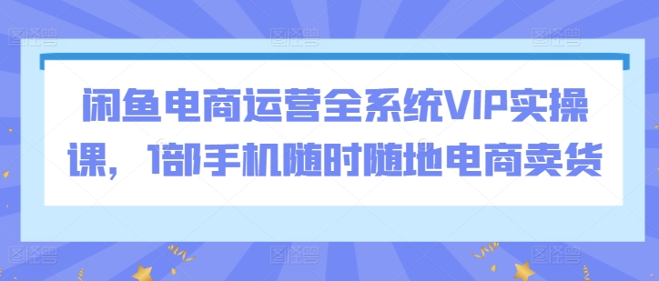 闲鱼电商运营全系统VIP实操课，1部手机随时随地电商卖货-第一资源库