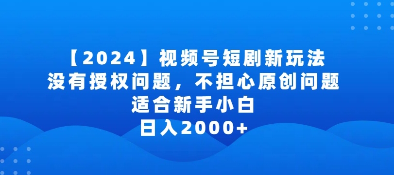 2024视频号短剧玩法，没有授权问题，不担心原创问题，适合新手小白，日入2000+【揭秘】-第一资源库