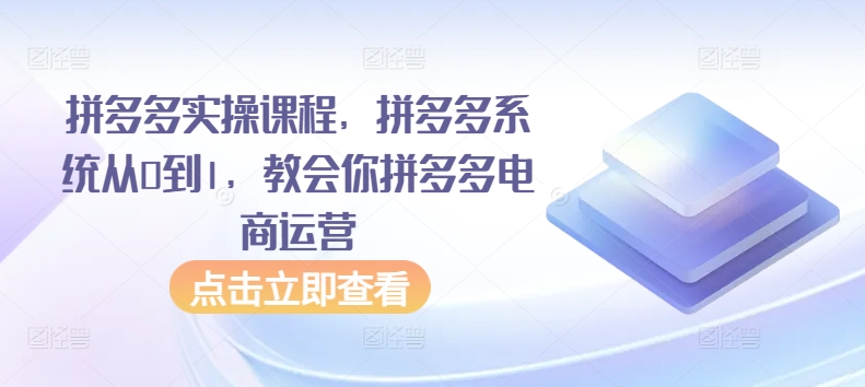 拼多多实操课程，拼多多系统从0到1，教会你拼多多电商运营-第一资源库