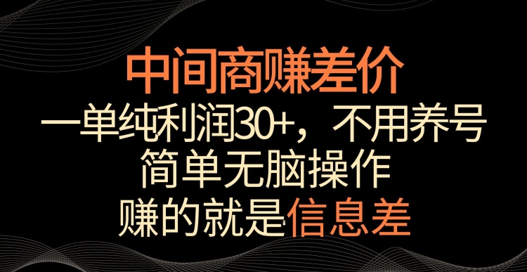 中间商赚差价，一单纯利润30+，简单无脑操作，赚的就是信息差，轻轻松松日入1000+【揭秘】-第一资源库