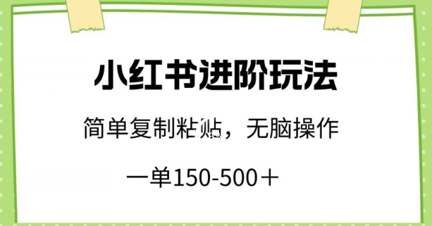 小红书进阶玩法，一单150-500+，简单复制粘贴，小白也能轻松上手【揭秘】-第一资源库