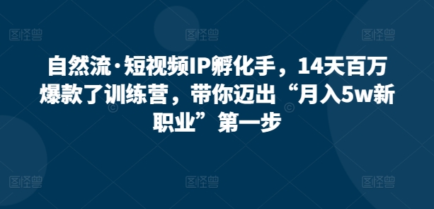 自然流·短视频IP孵化手，14天百万爆款了训练营，带你迈出“月入5w新职业”第一步-第一资源库