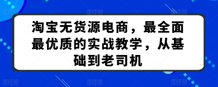 淘宝无货源电商，最全面最优质的实战教学，从基础到老司机-第一资源库