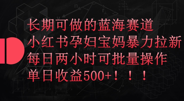 长期可做的蓝海赛道，小红书孕妇宝妈暴力拉新玩法，每日两小时可批量操作，单日收益500+【揭秘】-第一资源库