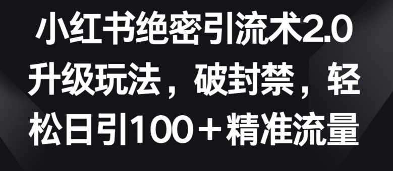 小红书绝密引流术2.0升级玩法，破封禁，轻松日引100+精准流量【揭秘】-第一资源库