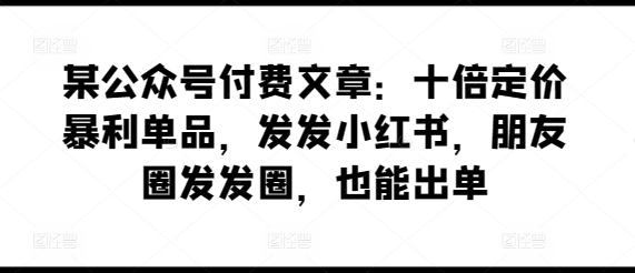 某公众号付费文章：十倍定价暴利单品，发发小红书，朋友圈发发圈，也能出单-第一资源库