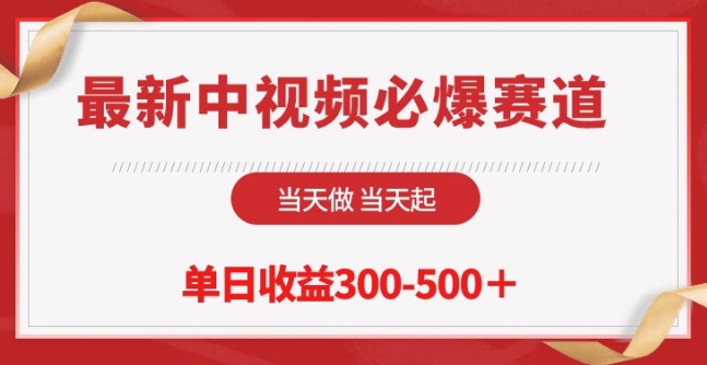 最新中视频必爆赛道，当天做当天起，单日收益300-500+【揭秘】-第一资源库