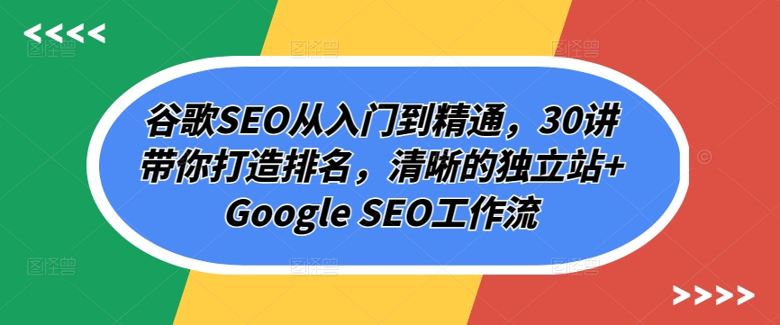 谷歌SEO从入门到精通，30讲带你打造排名，清晰的独立站+Google SEO工作流-第一资源库