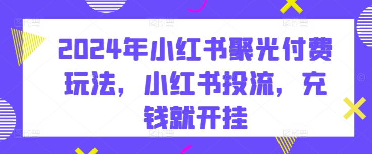 2024年小红书聚光付费玩法，小红书投流，充钱就开挂-第一资源库