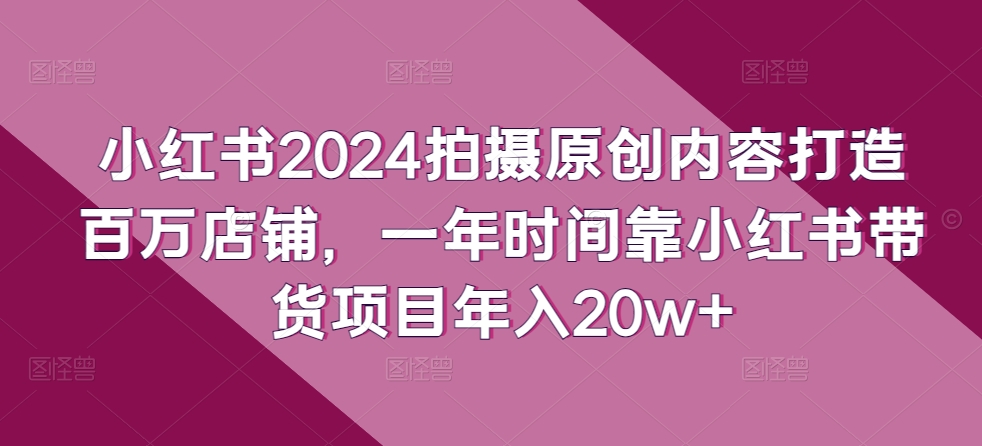 小红书2024拍摄原创内容打造百万店铺，一年时间靠小红书带货项目年入20w+-第一资源库