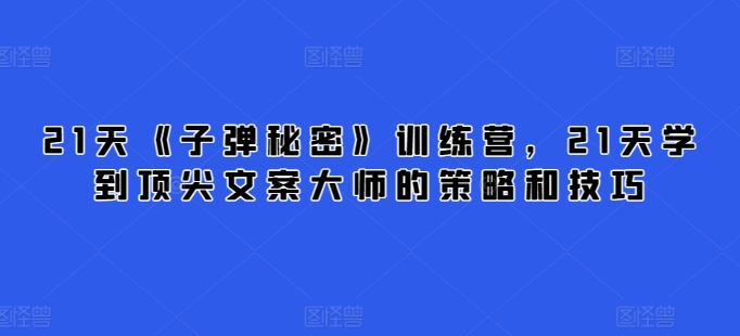 21天《子弹秘密》训练营，21天学到顶尖文案大师的策略和技巧-第一资源库