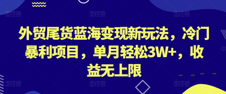 外贸尾货蓝海变现新玩法，冷门暴利项目，单月轻松3W+，收益无上限【揭秘】-第一资源库