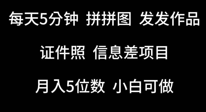 每天5分钟，拼拼图发发作品，证件照信息差项目，小白可做【揭秘】-第一资源库