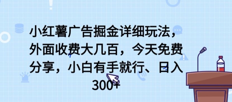 小红薯广告掘金详细玩法，外面收费大几百，小白有手就行，日入300+【揭秘】-第一资源库