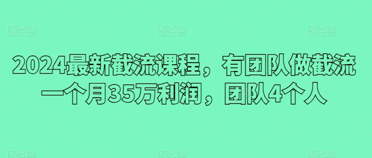 2024最新截流课程，有团队做截流一个月35万利润，团队4个人-第一资源库