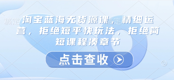淘宝蓝海无货源课，精细运营，拒绝短平快玩法，拒绝简短课程凑章节-第一资源库