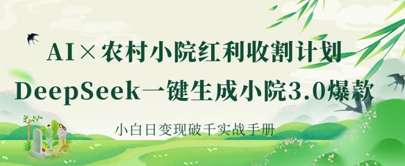 AI+农村小院红利收割：DeepSeek一键生成小院3.0爆款，小白日变现破千实战手册-第一资源库