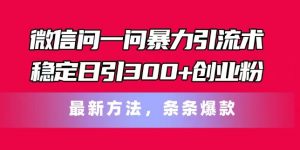 微信问一问暴力引流术,稳定日引300+创业粉,最新方法,条条爆款【揭秘】-第一资源库