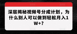 深层揭秘视频号分成计划，为什么别人可以做到轻松月入1W+?-第一资源库
