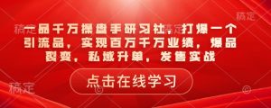 一品千万操盘手研习社，打爆一个引流品，实现百万千万业绩，爆品裂变，私域升单，发售实战-第一资源库