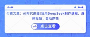 付费文章：AI时代来临！我用DeepSeek制作课程、爆款标题，自动挣钱-第一资源库