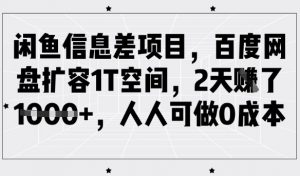 闲鱼信息差项目，百度网盘扩容1T空间，2天收益1k+，人人可做0成本-第一资源库