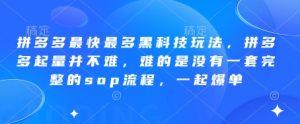 拼多多最快最多黑科技玩法，拼多多起量并不难，难的是没有一套完整的sop流程，一起爆单!-第一资源库
