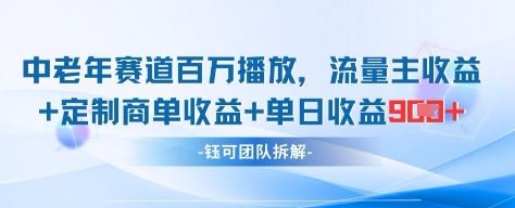中老年赛道百万播放+流量主收益+定制收益，单日收益9张-第一资源库