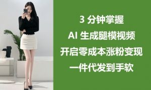 3分钟掌握AI生成腿模视频，开启零成本涨粉变现，一件代发到手软-第一资源库