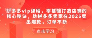 拼多多vip课程，零基础打造店铺的核心秘诀，助拼多多卖家在2025卖出爆款，订单不断-第一资源库