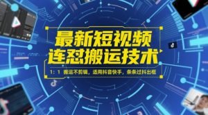 最新短视频连怼搬运技术 1：1搬运不剪辑，适用抖音快手，条条过抖出框-第一资源库