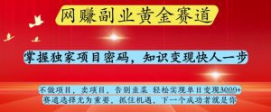 网创副业黄全赛道，掌握独家项目密码，知识变现快人一步，告别韭菜轻松实现单日变现1k+【揭秘】-第一资源库