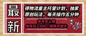 最新得物流量主托管计划，独家原创玩法，每天操作五分钟，多号无上限，单号日入5张+矩阵可放大【揭秘】-第一资源库