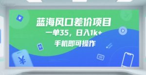 蓝海风口差价项目，一单35，日入1k+，手机即可操作【揭秘】-第一资源库