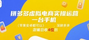 拼多多虚拟电商实操运营，一台手机(苹果安卓都可以)，深耕多多店铺日收4位数-第一资源库