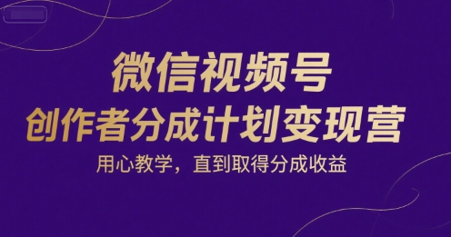 微信视频号创作者分成计划变现营，用心教学，直到取得分成收益-第一资源库