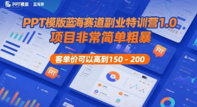 PPT模版蓝海赛道副业特训营1.0，项目非常简单粗暴，客单价可以高到150-200-第一资源库