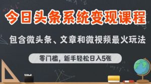 今日头条AI玩法系统课程，最新前沿变现玩法拆解，零门槛，新手轻松日入5张-第一资源库