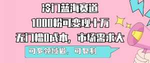 冷门蓝海赛道，1000粉可变现十W，无门槛0成本，市场需求大，可多领域做，可复制性强-第一资源库