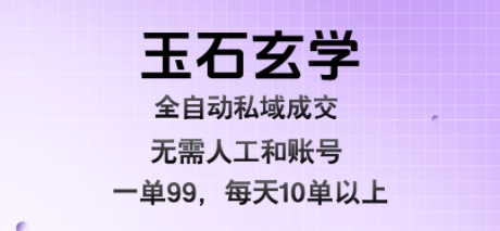 玉石玄学全自动私域成交，一单99每天十单以上，无需人工和矩阵账号，蓝海项目直接干【揭秘】-第一资源库