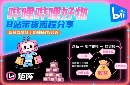 哔哩哔哩好物，B站带货流程分享，新风口项目，矩阵操作月1W-第一资源库