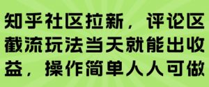 知乎社区拉新，评论区截流玩法当天就能出收益，操作简单人人可做-第一资源库
