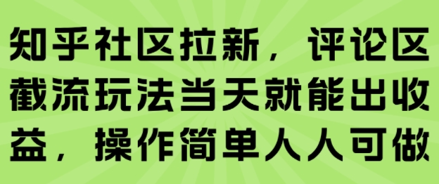 知乎社区拉新，评论区截流玩法当天就能出收益，操作简单人人可做-第一资源库