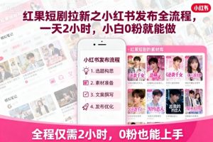 红果短剧拉新之小红书发布全流程，一天2小时，小白0粉就能做-第一资源库