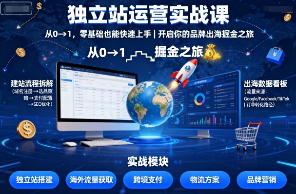 独立站运营实战课，​从0到1，零基础也能快速上手，开启你的品牌出海掘金之旅-第一资源库
