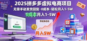 2025拼多多虚拟电商项目,无需手动发货回复,0成本,轻松月入1-5W【揭秘】-第一资源库