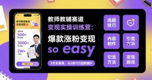 教师教辅赛道变现实操训练营，爆款涨粉变现so easy-第一资源库