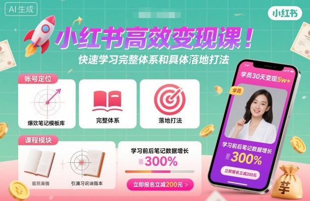 小红书高效变现课，快速学习小红书完整体系和具体落地打法-第一资源库